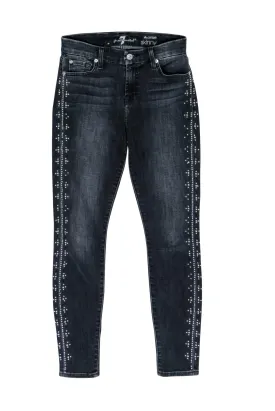 7 For All Mankind - Black Studded Skinny Jeans Sz 25