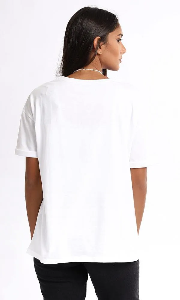 94866 "Simple" Printed Comfy White Tee