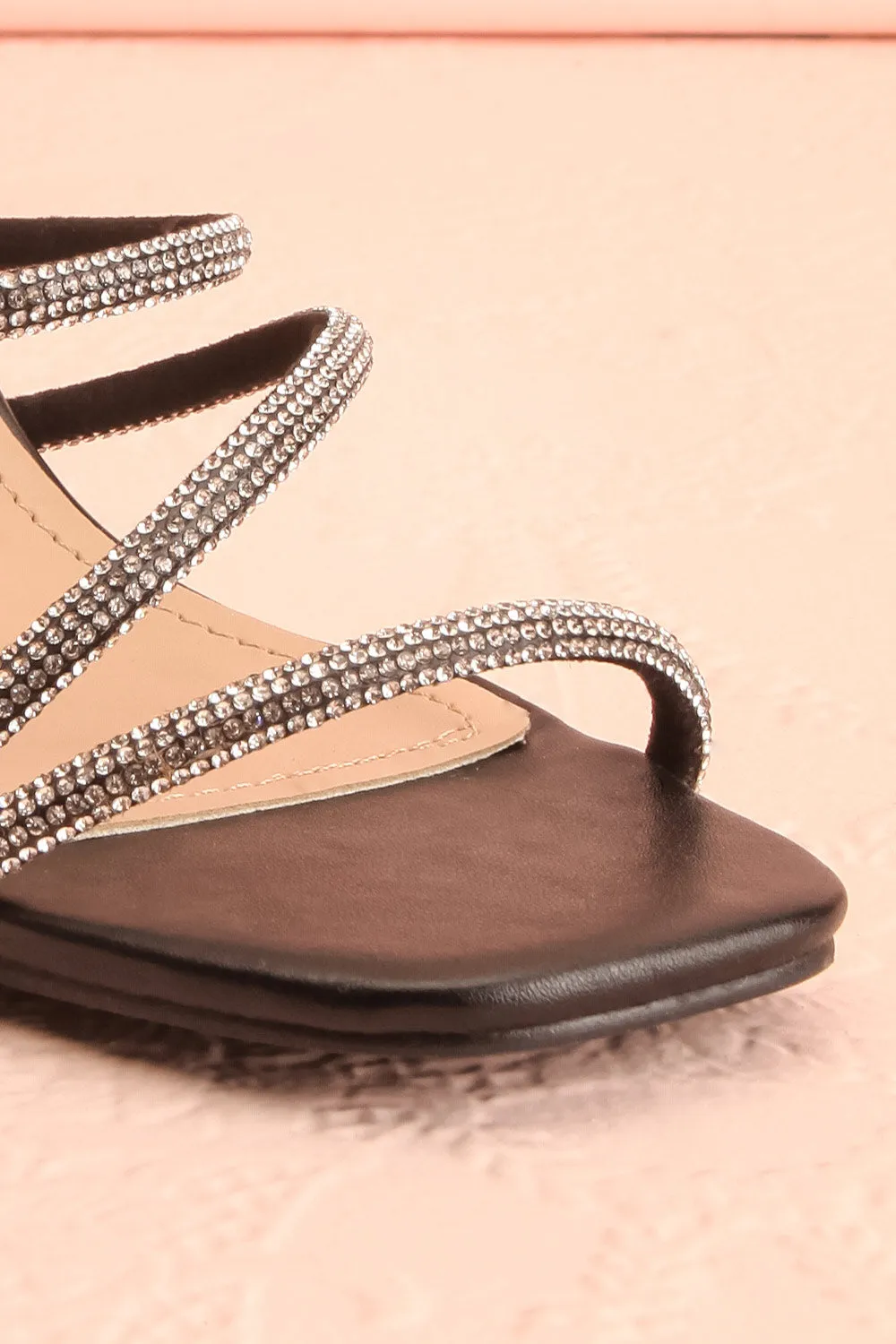 Adele Black | Slip-on Sparkly Heeled Sandals