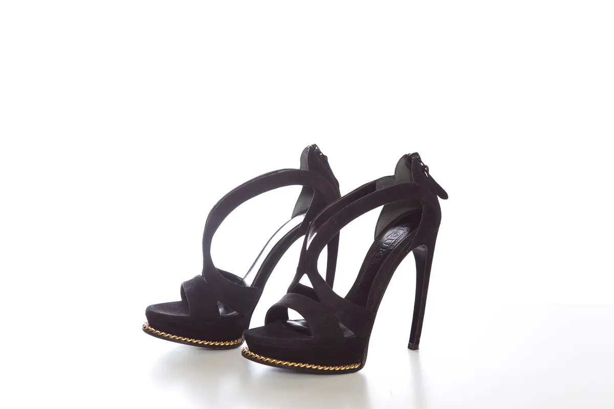 Alexander McQueen Gold Chain Black Platform Heels SZ 36.5