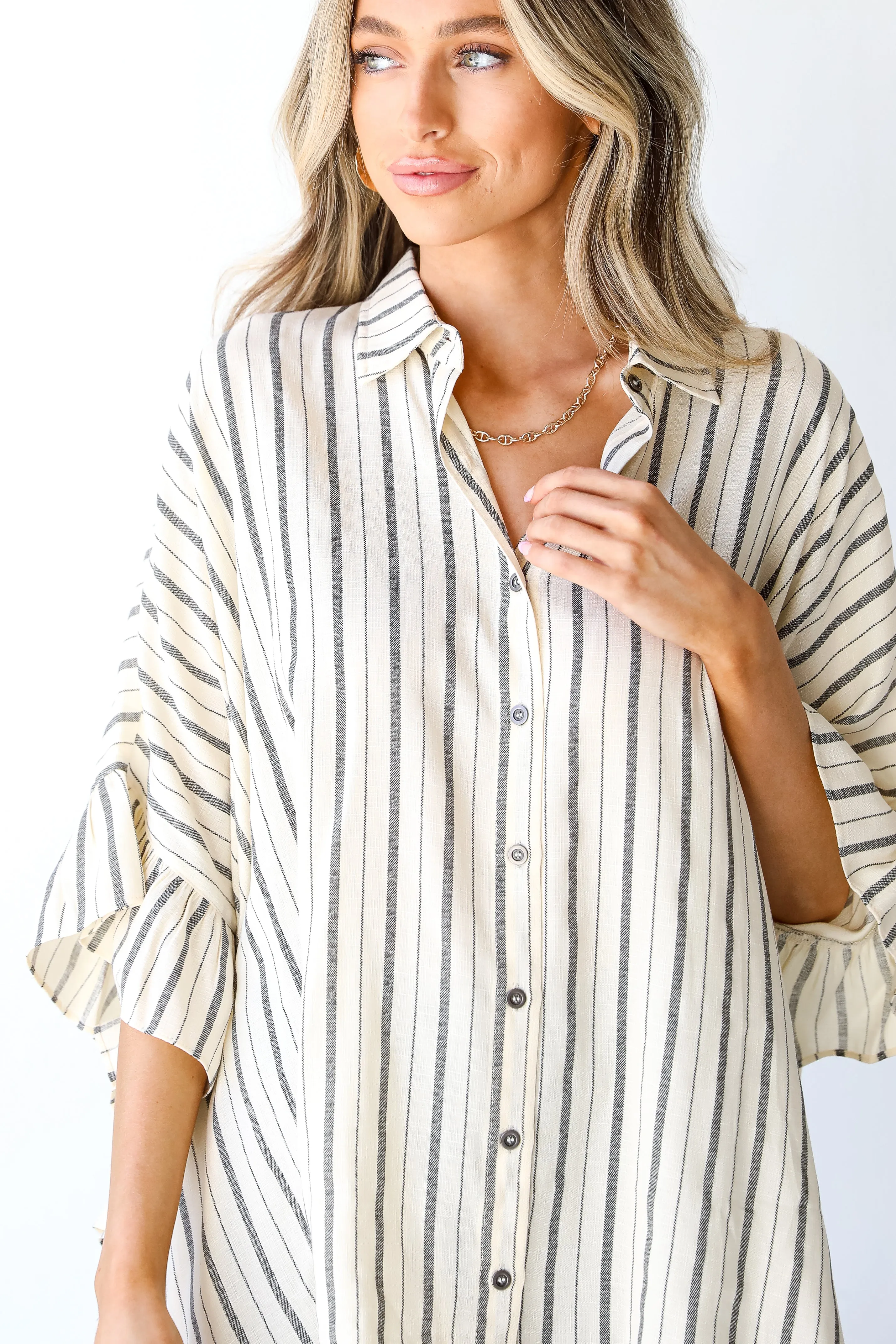 All About You Striped Oversized Ruffle Blouse