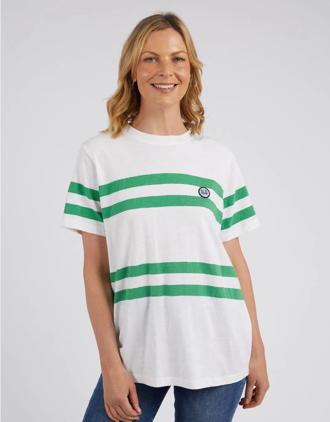 Allegra Short Sleeve Tee - White/Green Stripe