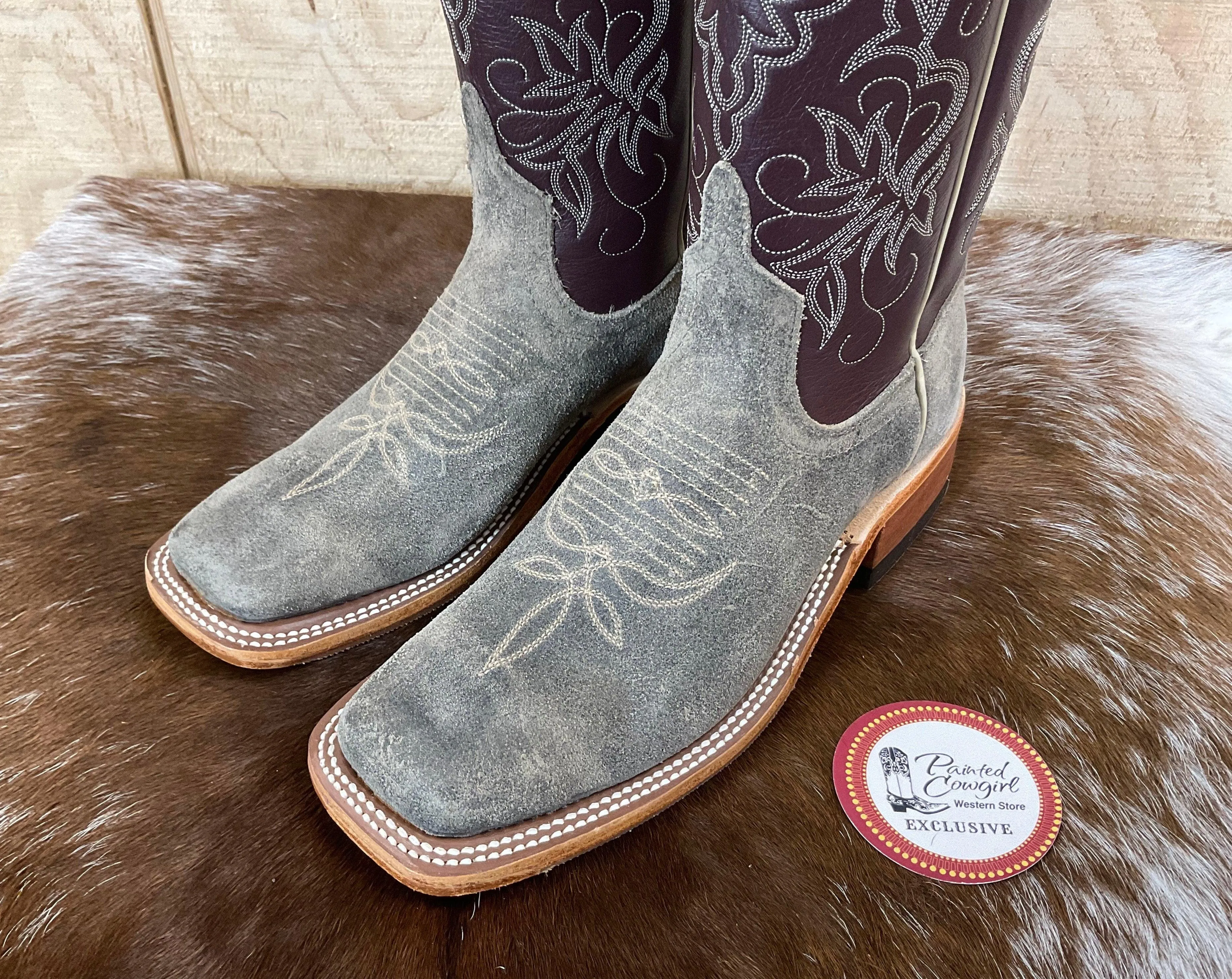 Anderson Bean Women’s Stone Waxy Kudu & Vienna Luscious Deerskin Square Toe Cowgirl Boots 333581