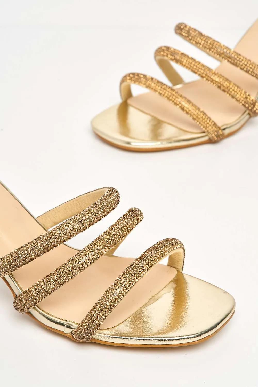 Andrena 3 Strap Diamante Mule in Gold