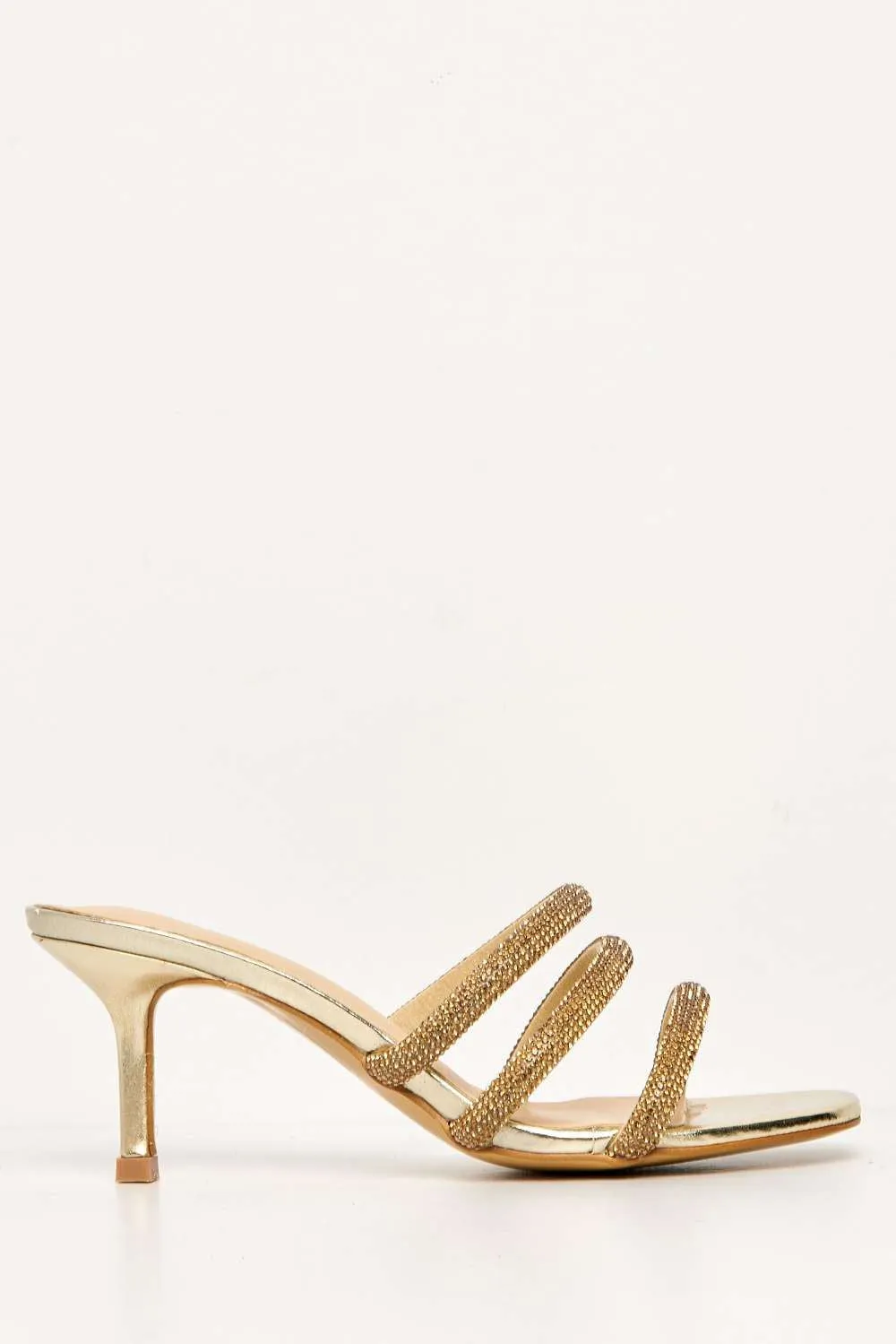 Andrena 3 Strap Diamante Mule in Gold