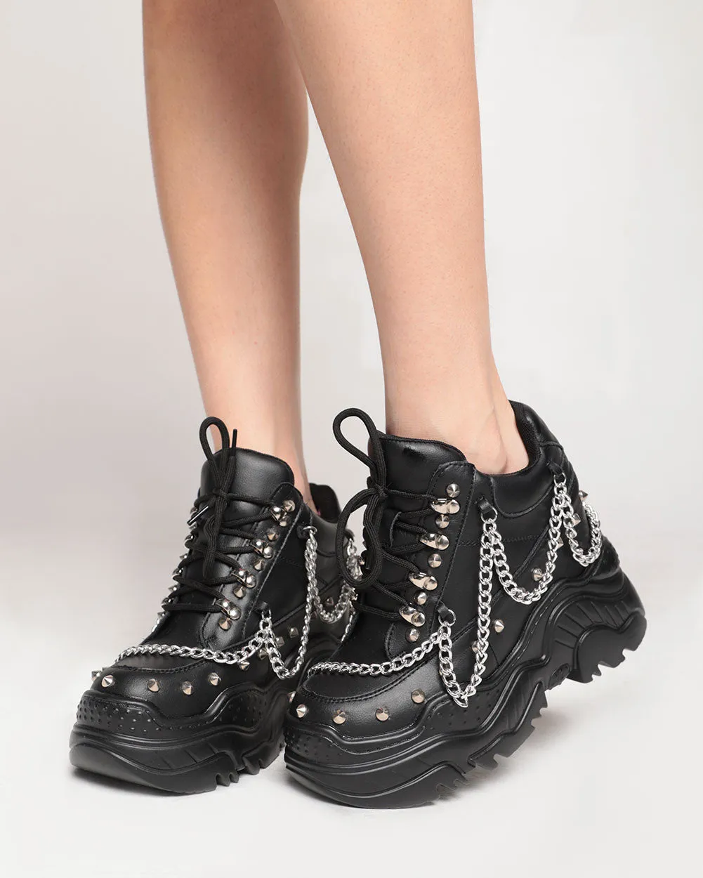 Anthony Wang Darker Than Black Chain PU Platform Sneakers