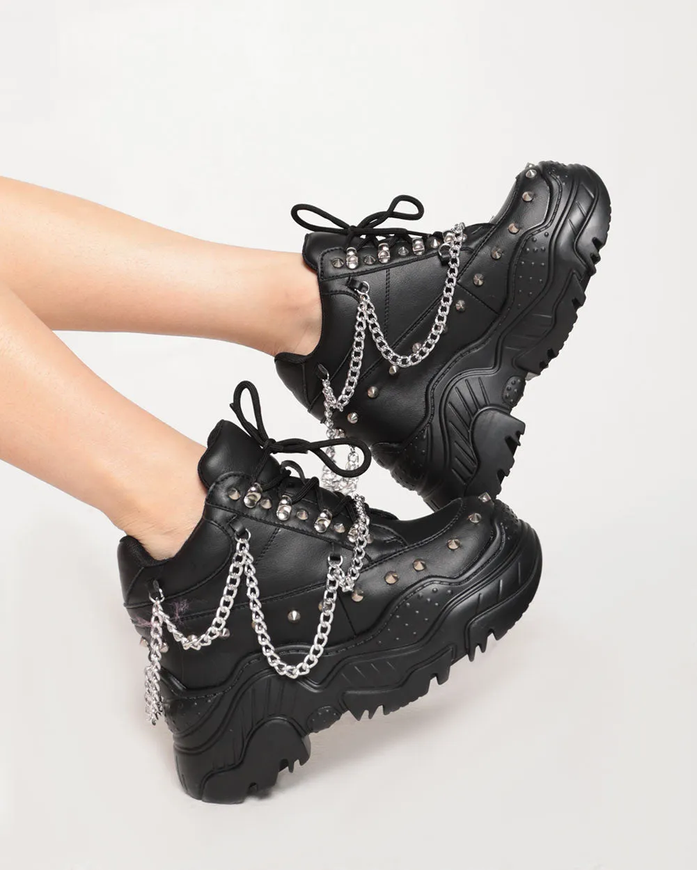 Anthony Wang Darker Than Black Chain PU Platform Sneakers