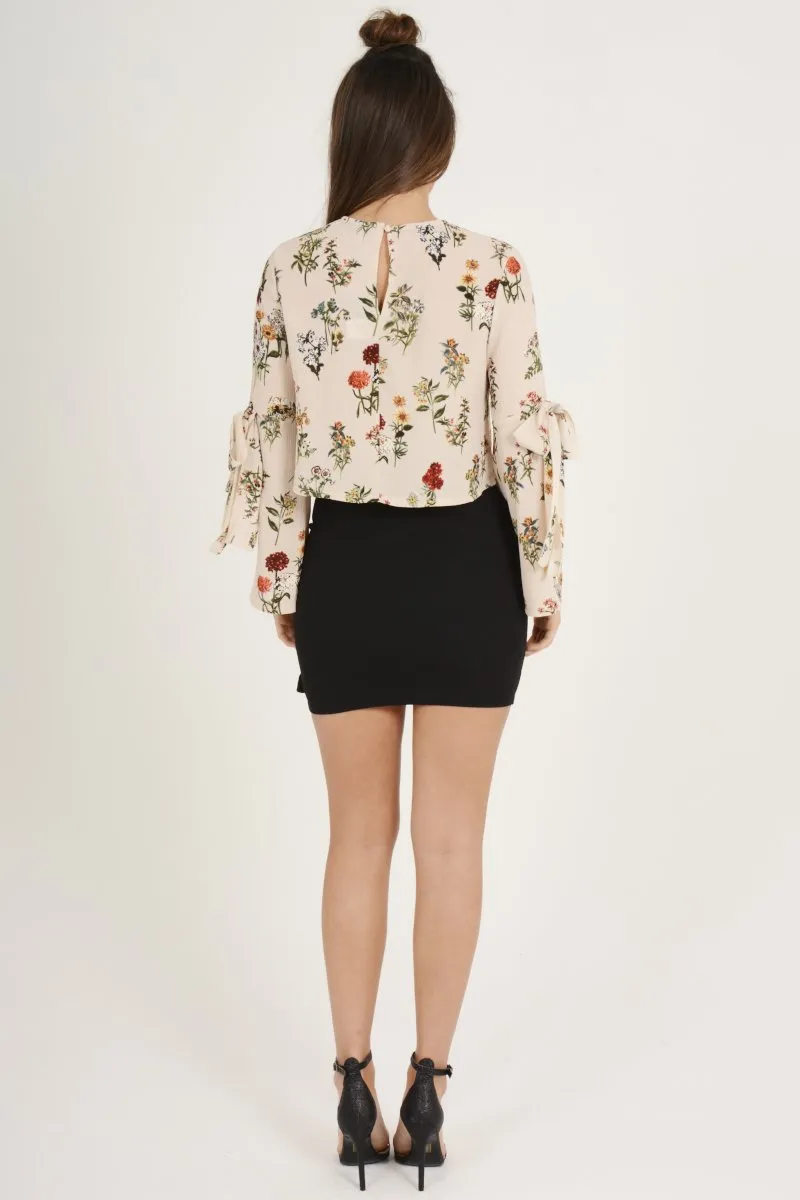 Apricot Floral Tie Bell Sleeve Top - Gemma