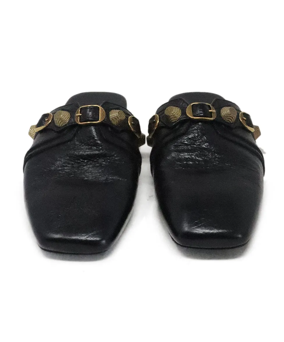 Balenciaga Black Distressed Leather Studded Mules sz 9