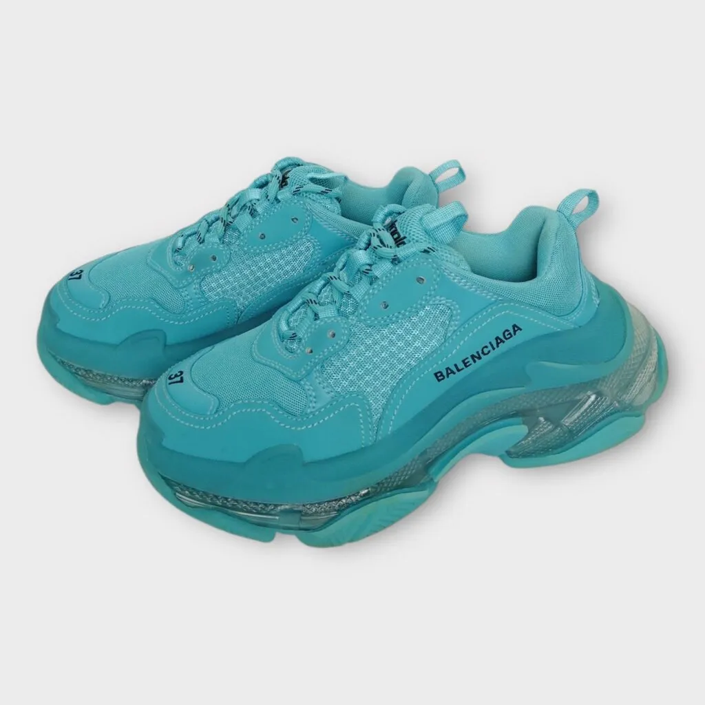 Balenciaga Turquoise Triple S Platform Sneakers