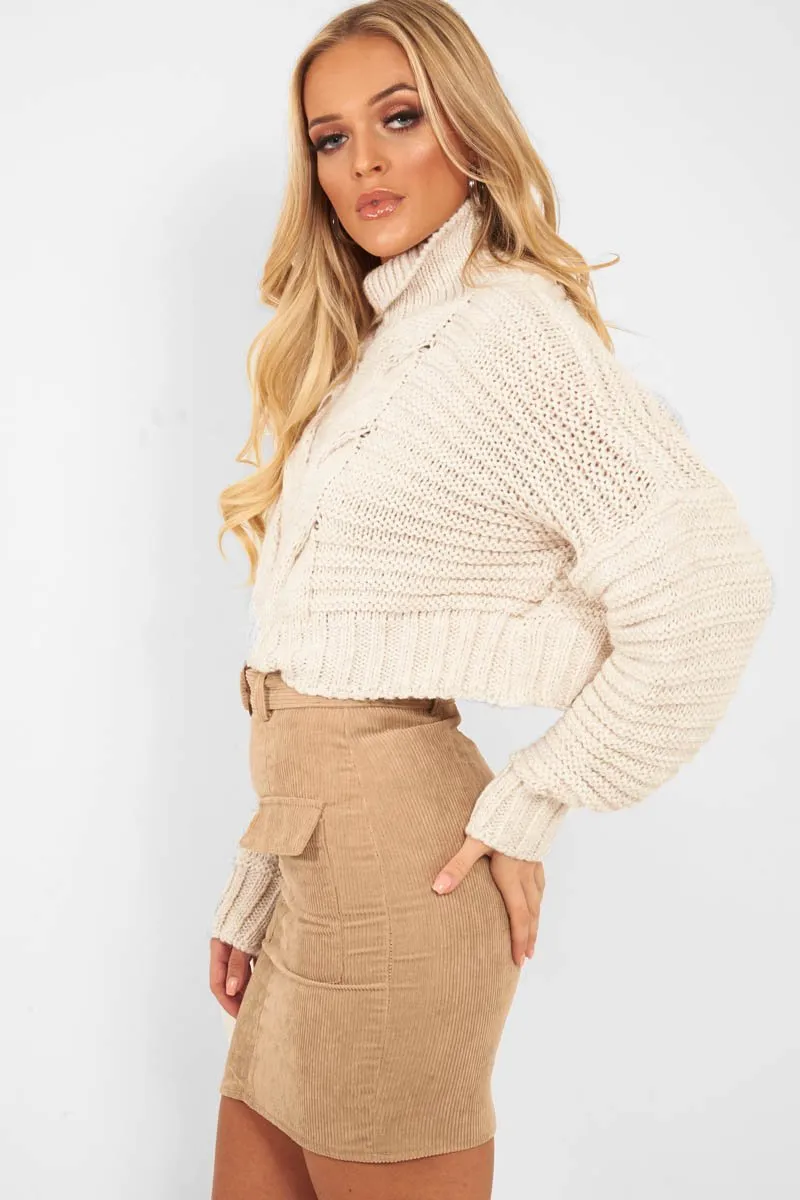 Beige Cable Knit Sleeve Detail Jumper - Miyonna