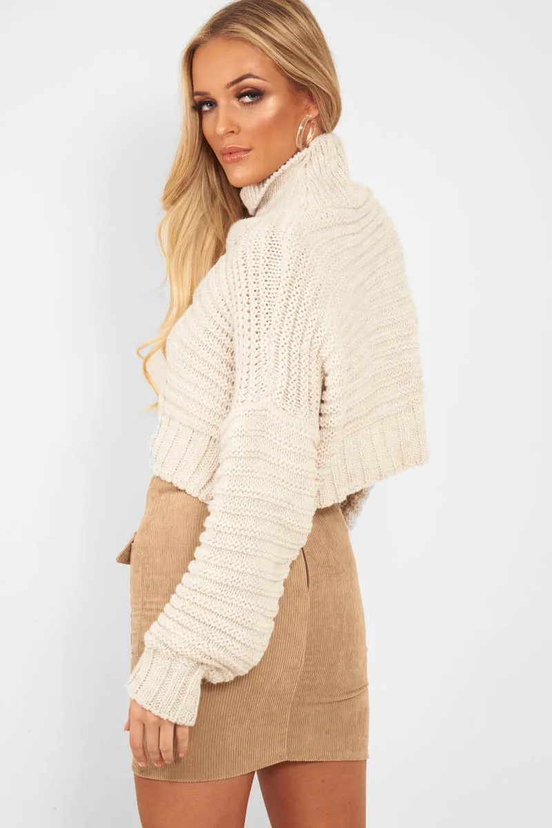 Beige Cable Knit Sleeve Detail Jumper - Miyonna