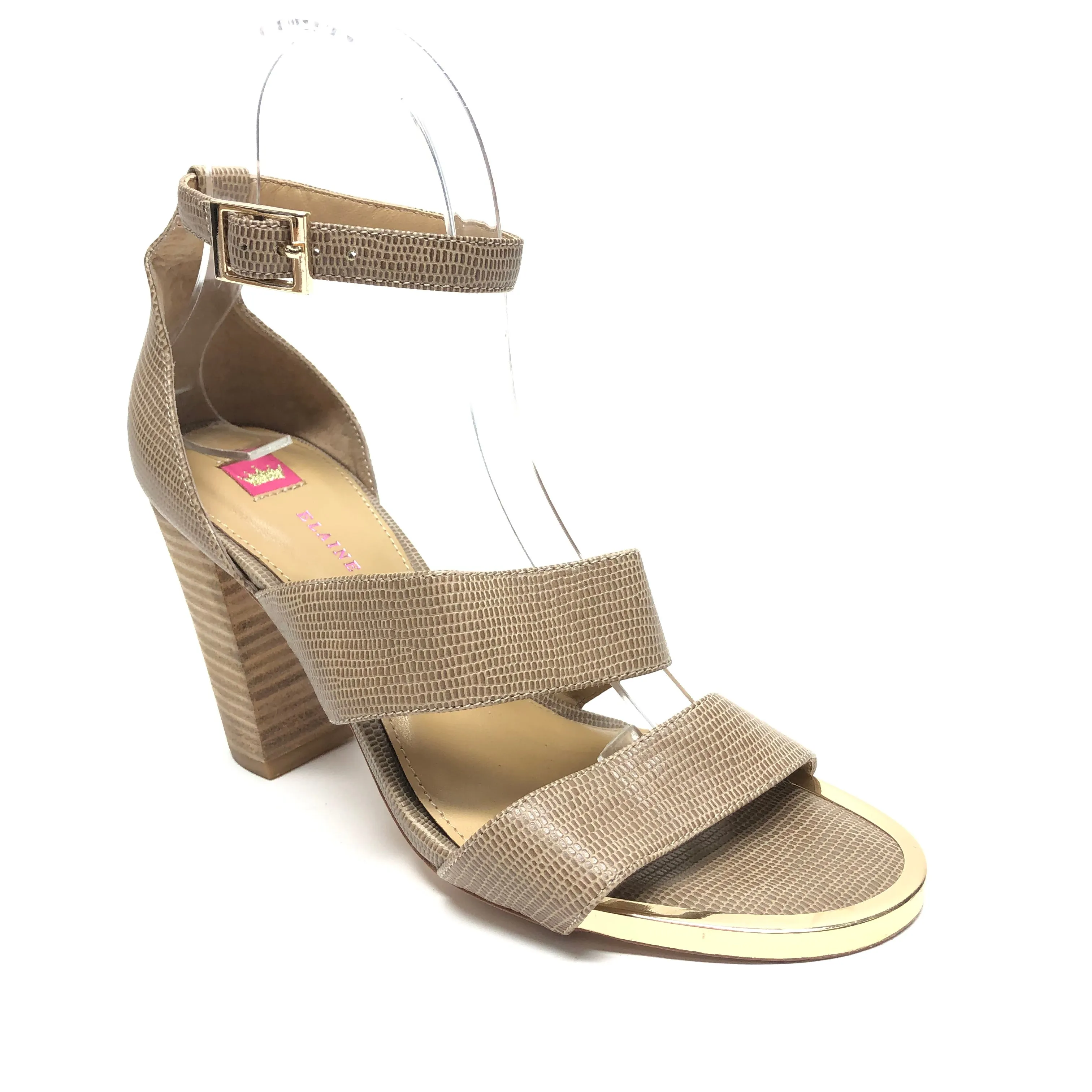 Beige Sandals Heels Block Cmc, Size 6.5