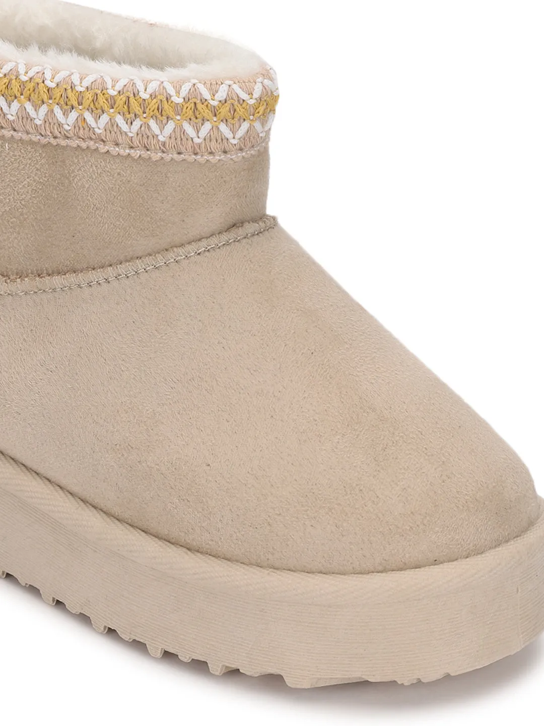 Beige Suede Winter Stylish Ankle Boots For Kids-Unisex (TC-RS3686-BEIG)