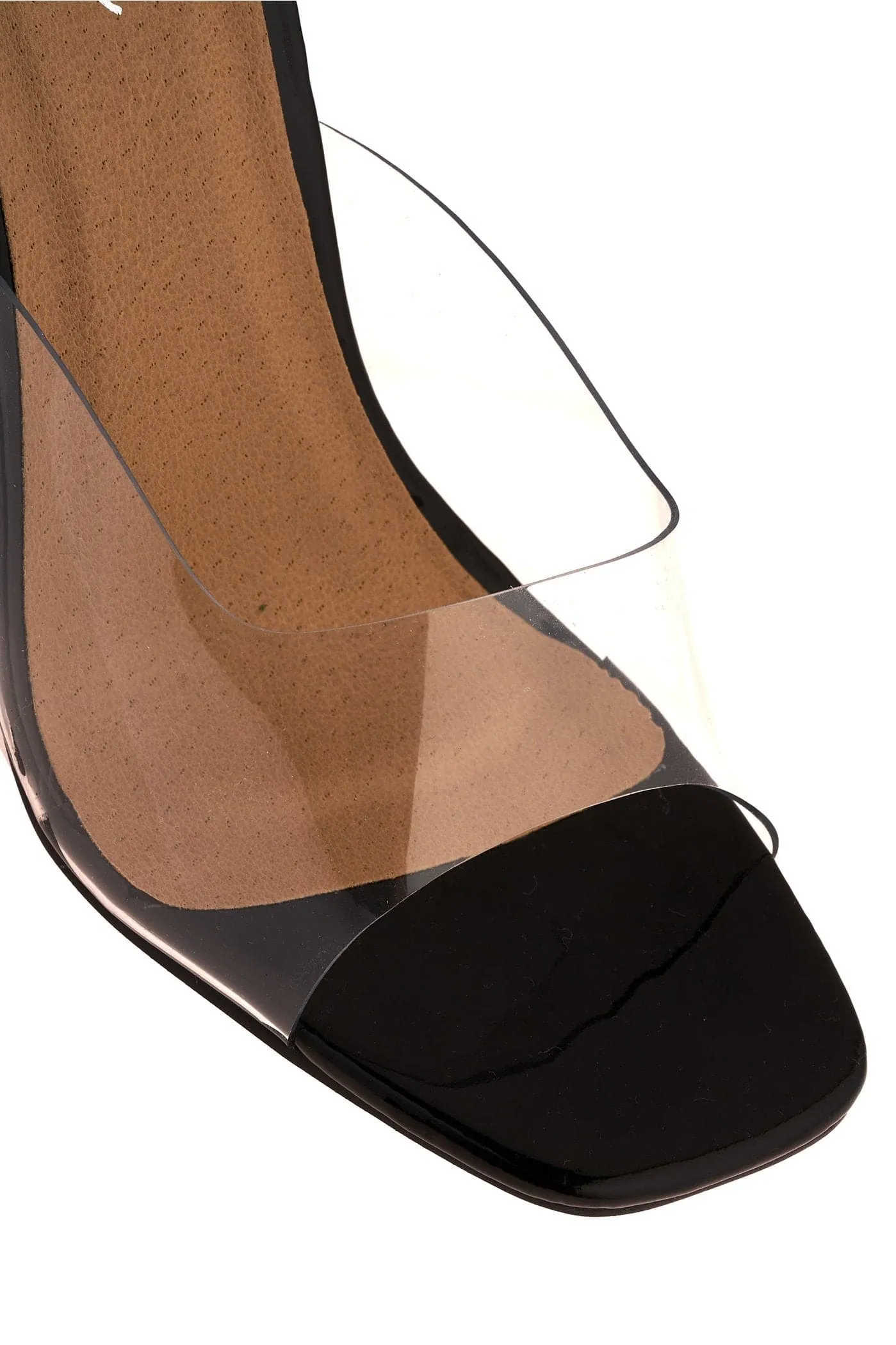 Bethan Perspex Spool Heel Mule in Black