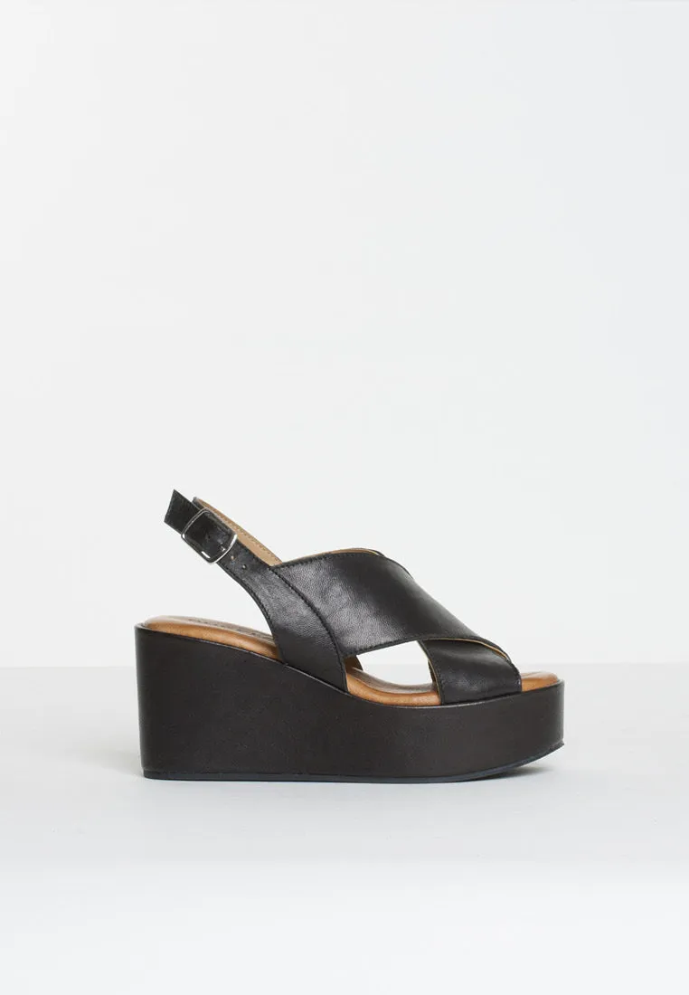 Bianca Black Leather Platform Sandals