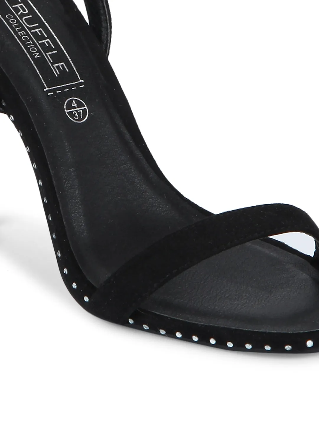 Black Micro Studded Ankle Strap Stilettos