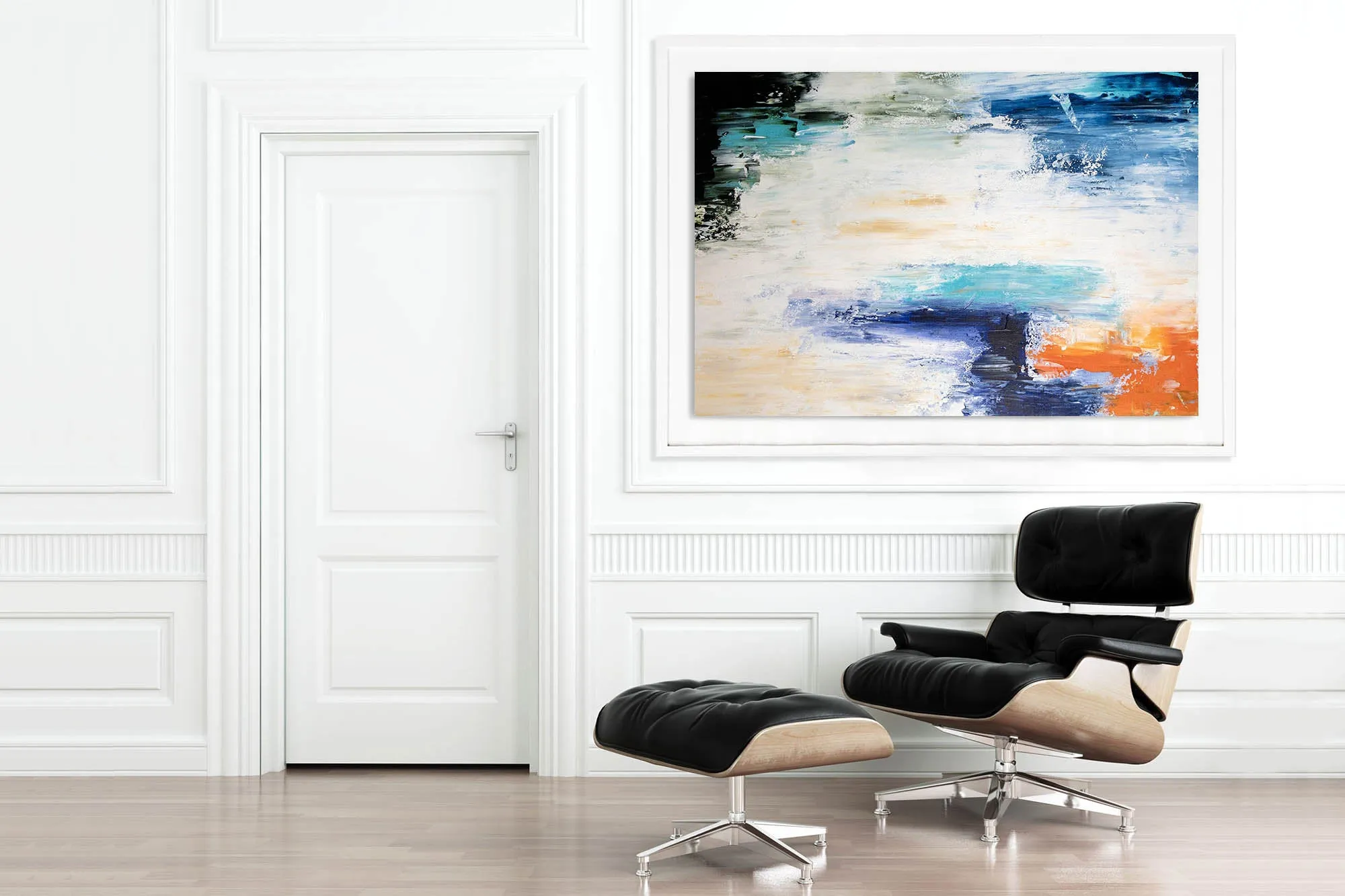 Blue White Orange Abstract Painting Large Living Room Art Fp057