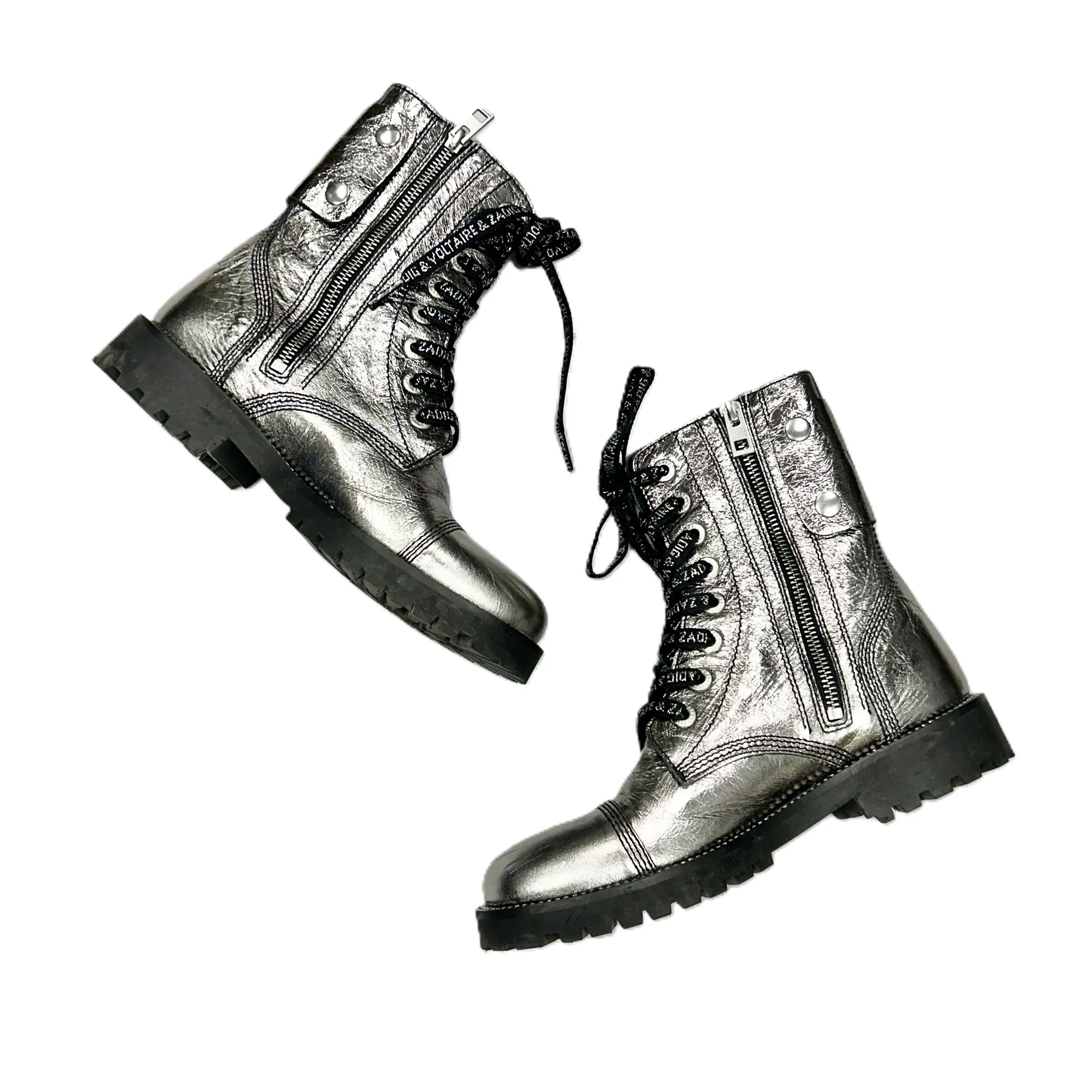 Boots Combat By Zadig And Voltaire In Black & Silver, Size: 7