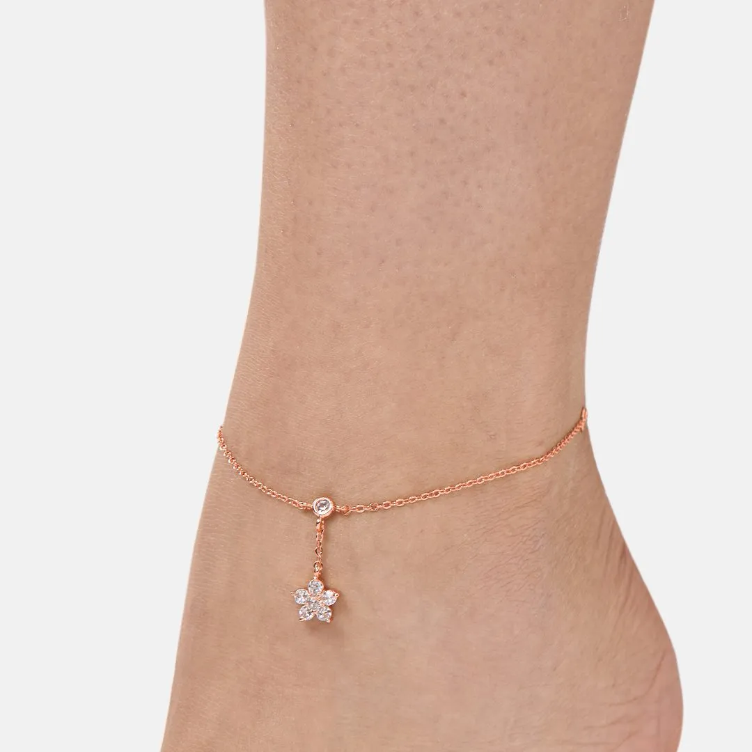 Brass 18k Rose Gold Nakshatra Chain Anklet For Women