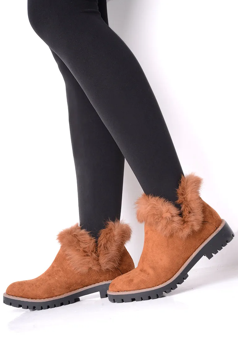 Camel Faux Fur Ankle Boots