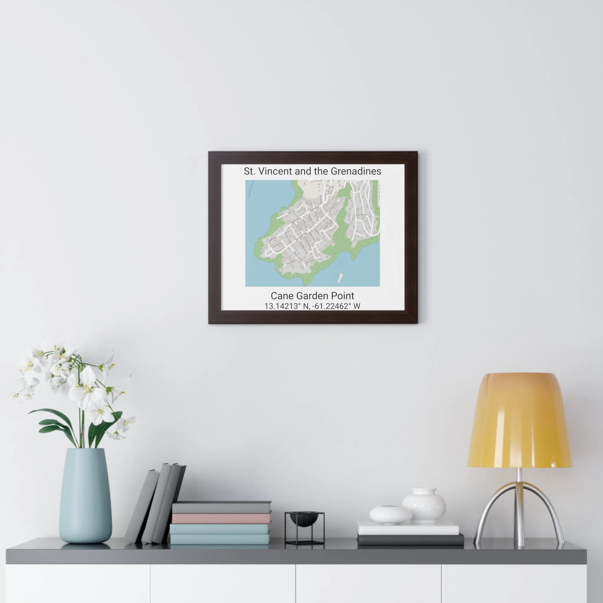 Cane Garden Point St. Vincent and the Grenadines Map Framed Print Poster, Cane Garden Point Streets Map Poster,