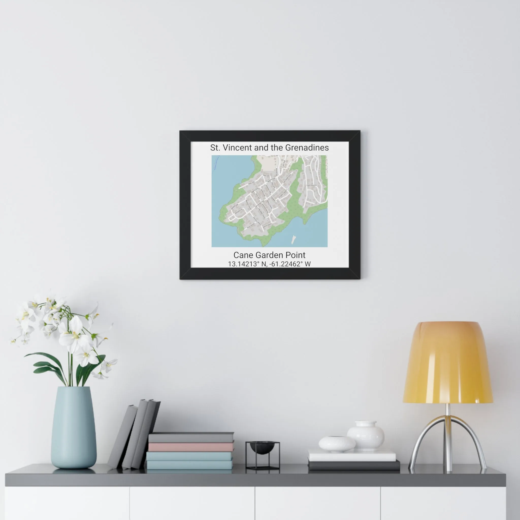 Cane Garden Point St. Vincent and the Grenadines Map Framed Print Poster, Cane Garden Point Streets Map Poster,