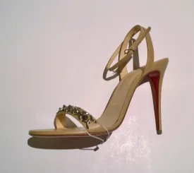 Christian Louboutin Loubigirl Chain 100 Nude Leather Ankle Strap Sandals Heels