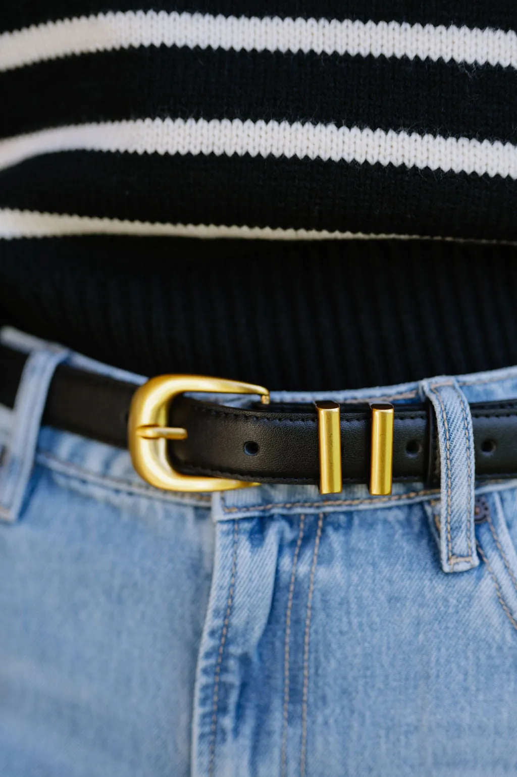 Chunky Metal Leather Belt-Black/Gold