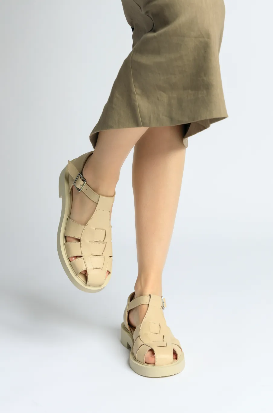 Clara Latte Leather Sandals