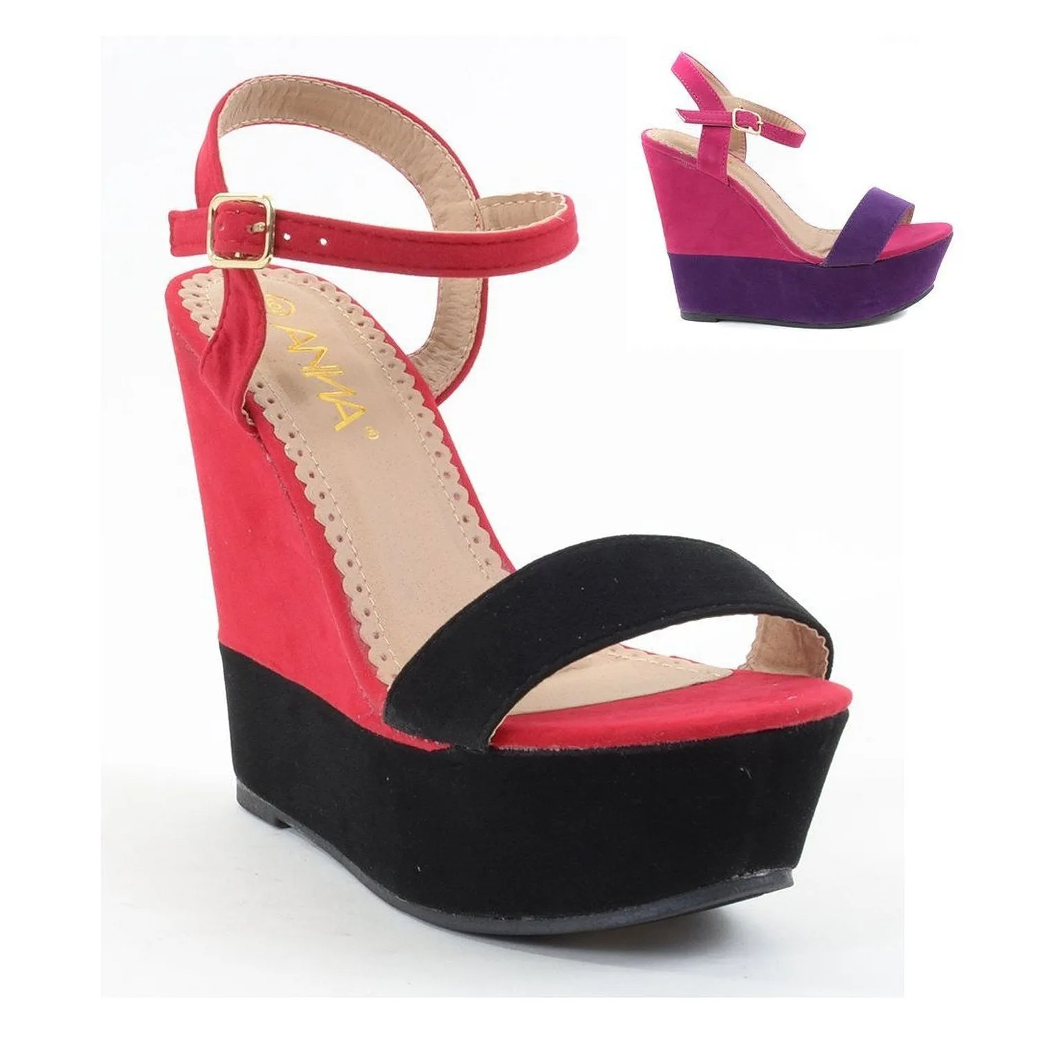 Colorblock Open Toe Anklet Wedge Sandal Mia-4