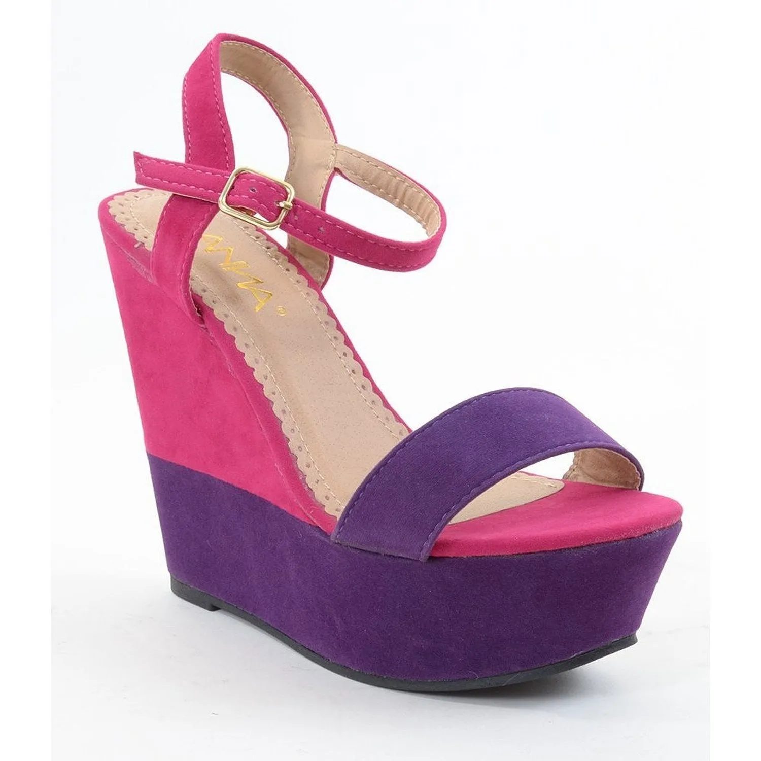 Colorblock Open Toe Anklet Wedge Sandal Mia-4