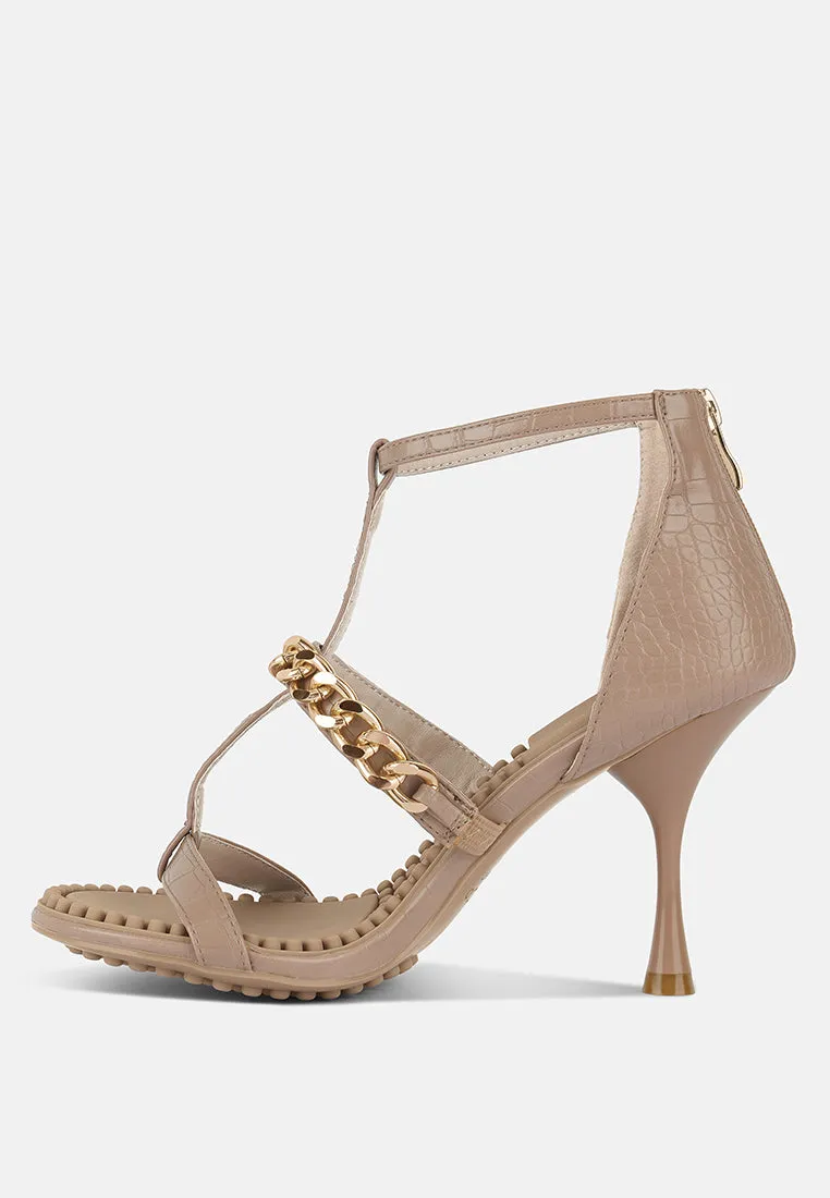 dakota metal chain mid heel sandals