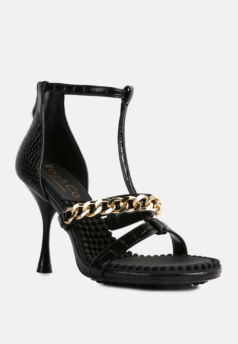 dakota metal chain mid heel sandals