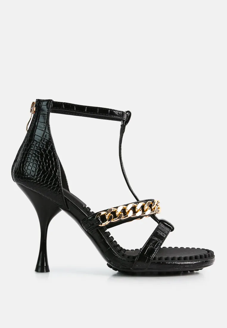 dakota metal chain mid heel sandals