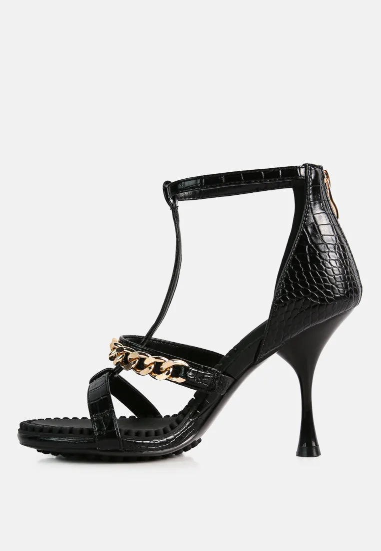 dakota metal chain mid heel sandals