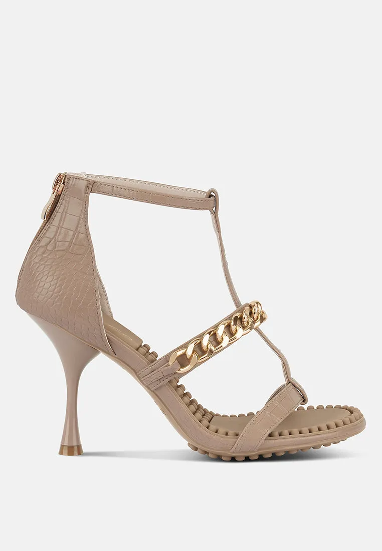 dakota metal chain mid heel sandals