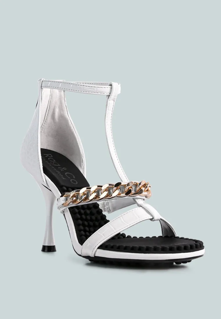 dakota metal chain mid heel sandals