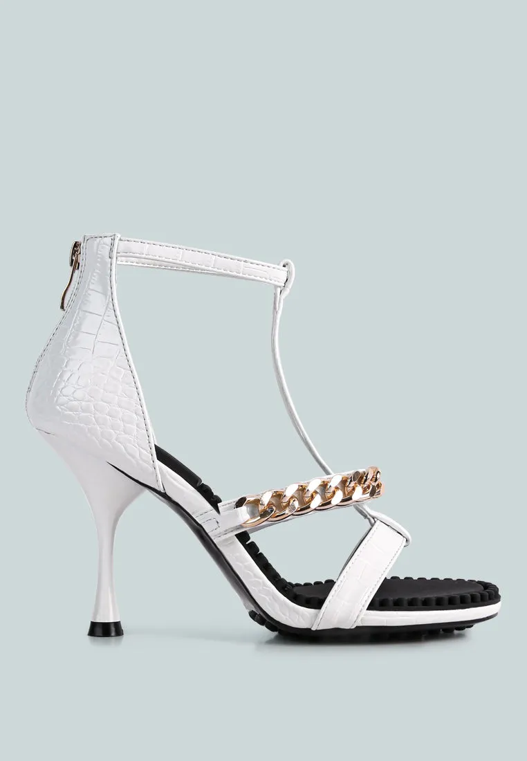 dakota metal chain mid heel sandals