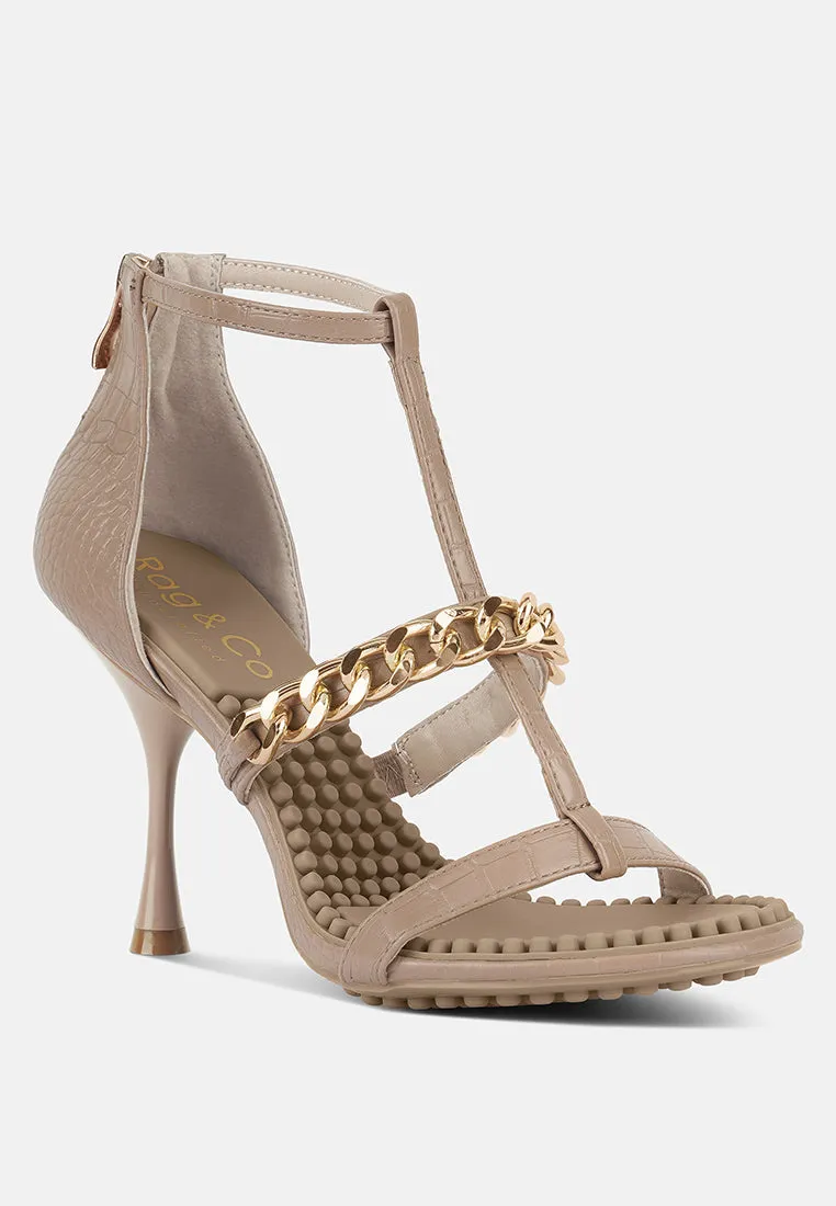 dakota metal chain mid heel sandals