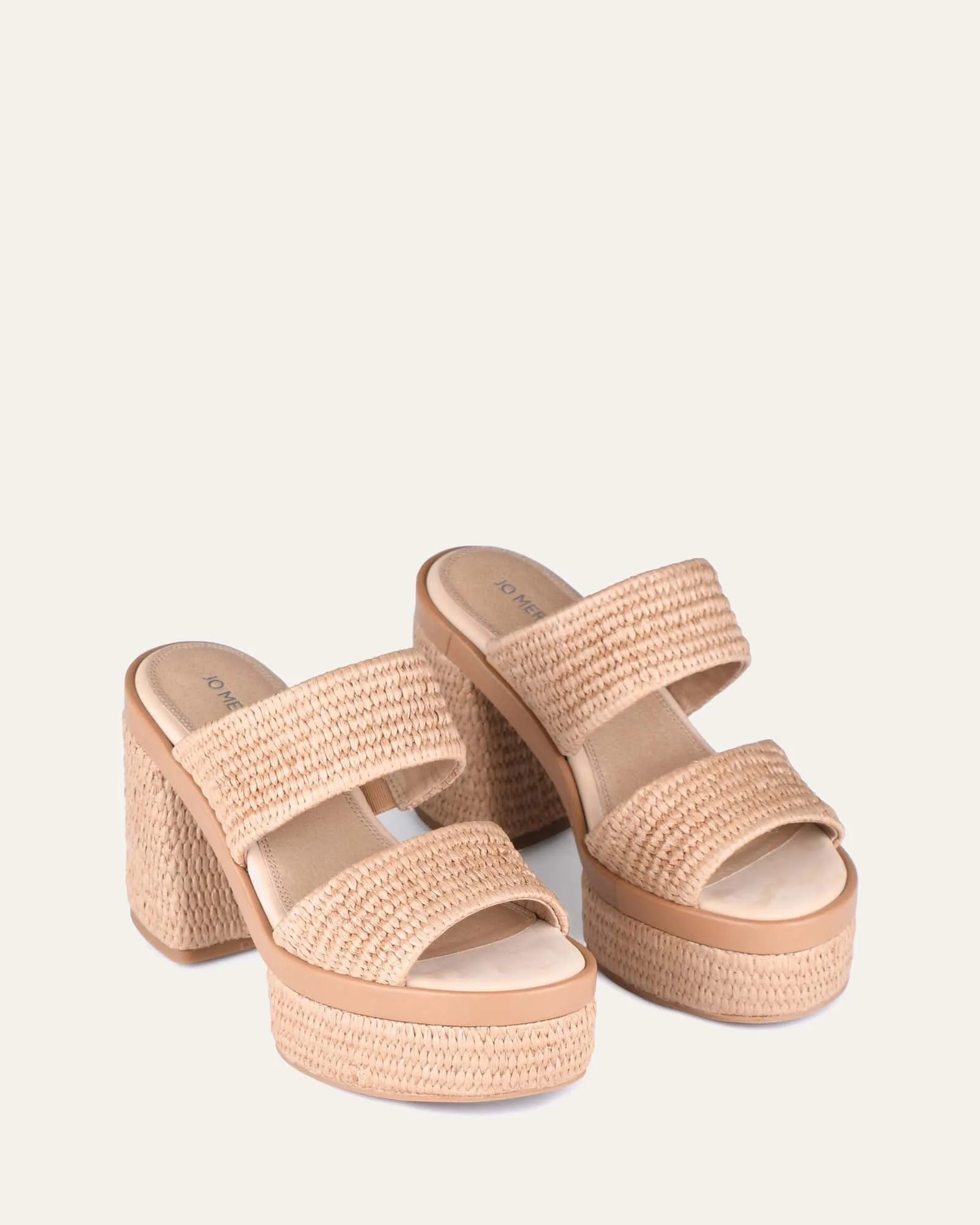 FELICITY HIGH HEEL PLATFORM SANDALS TAN RAFFIA