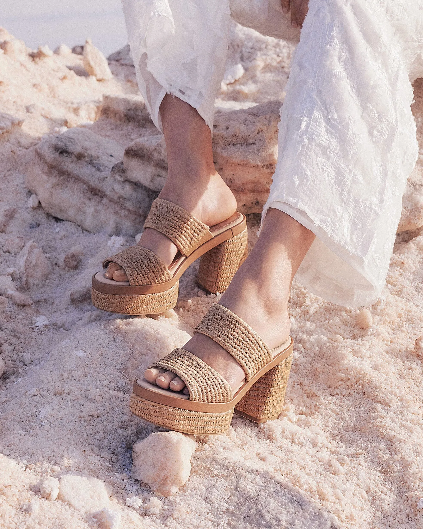 FELICITY HIGH HEEL PLATFORM SANDALS TAN RAFFIA