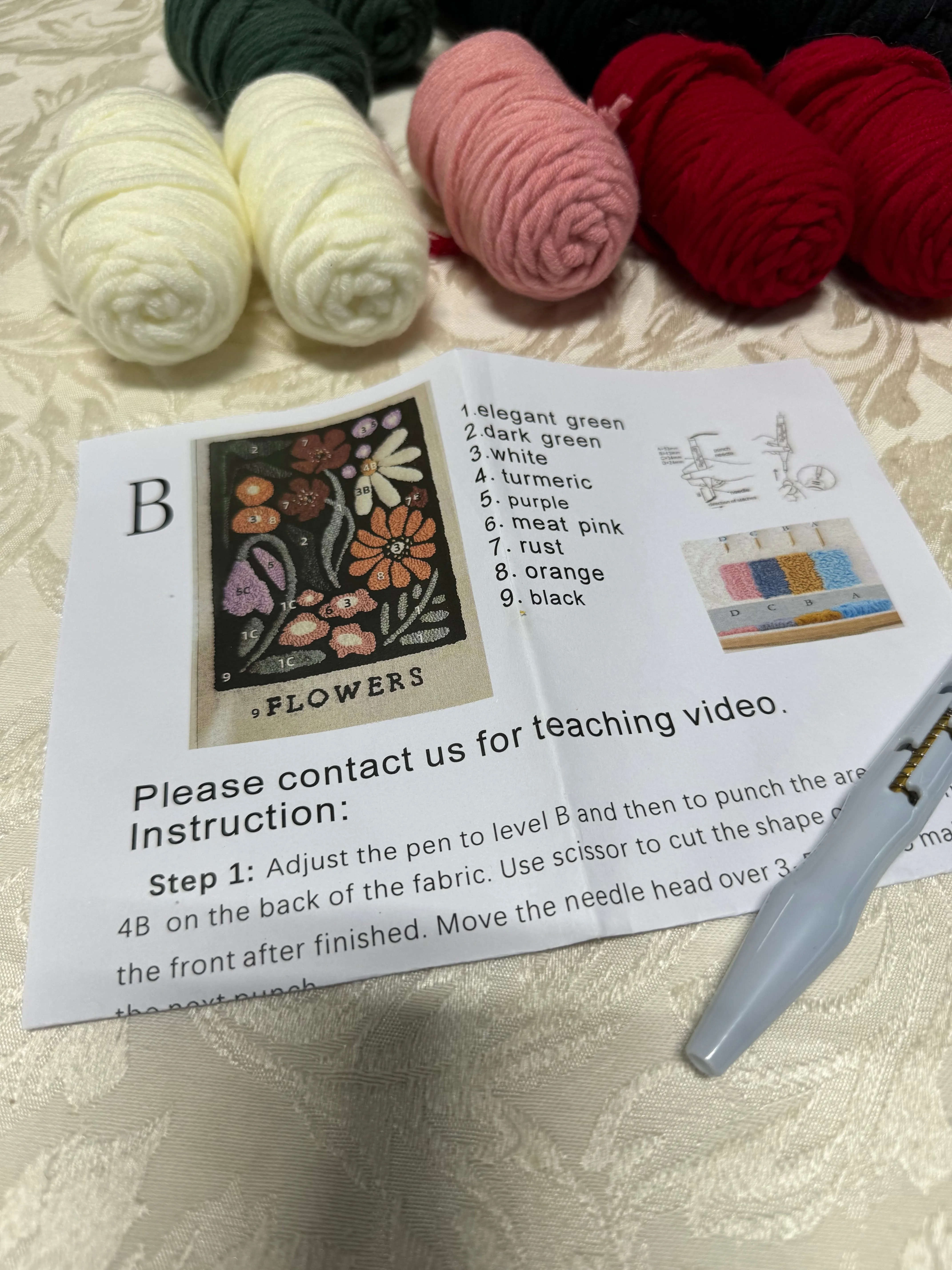 Floral Ready to Hang Canvas Punch Needle Kit with Yarn & Tools