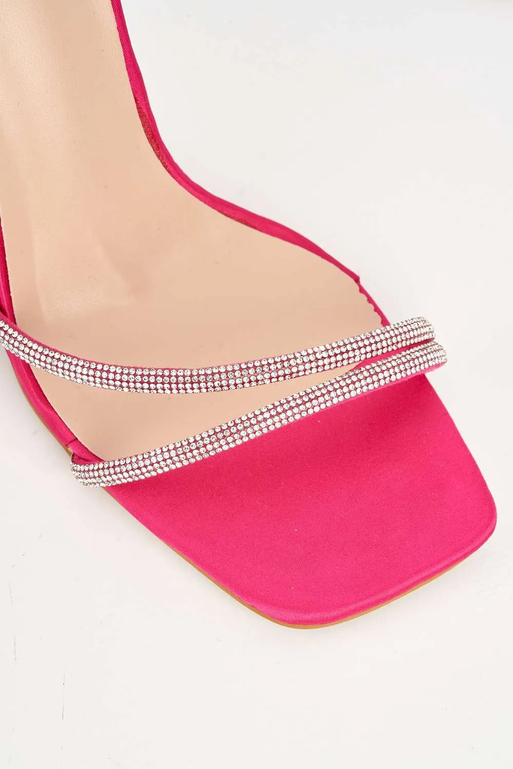 Freena Diamante Embellished Strappy Heeled Sandals in Fuchsia