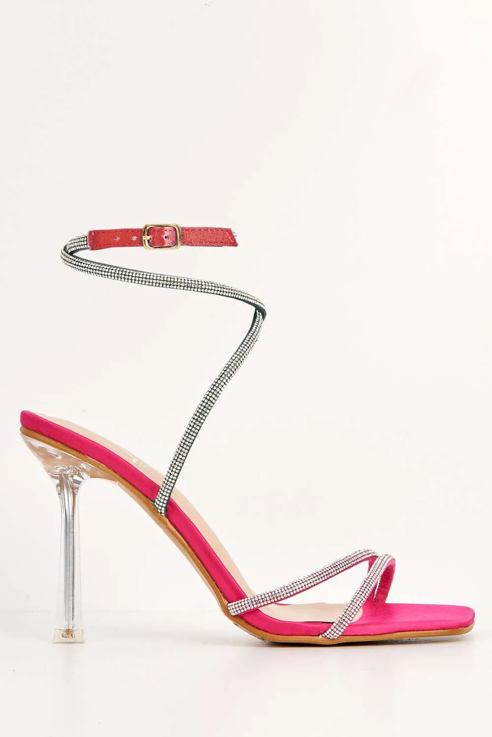 Freena Diamante Embellished Strappy Heeled Sandals in Fuchsia