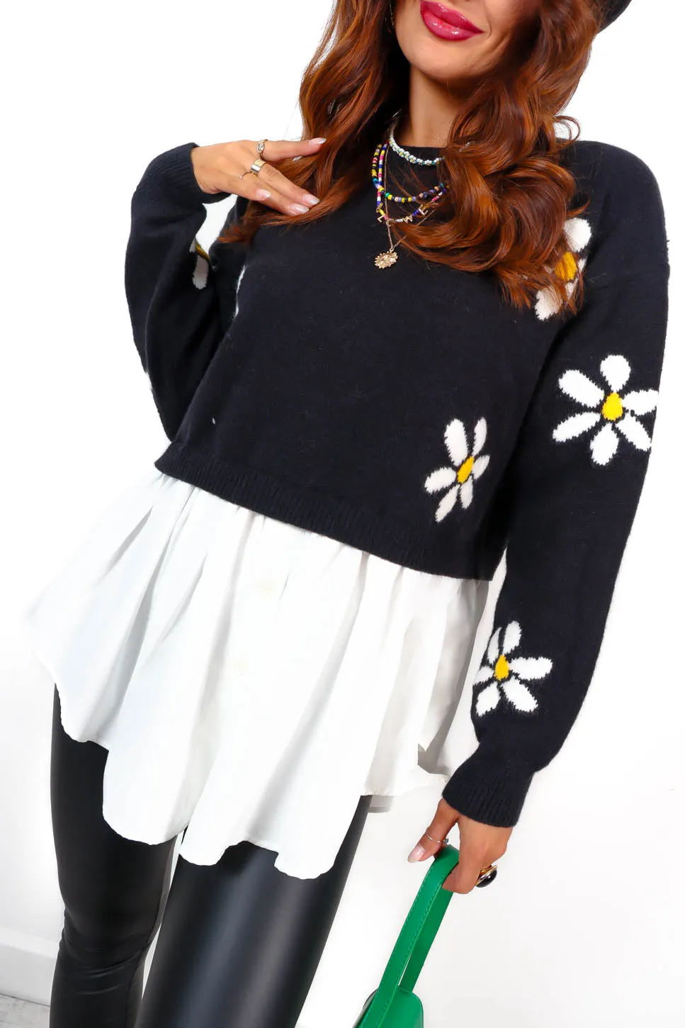 Fresh As A Daisy - Black Multi Knitted Shirt Jumper