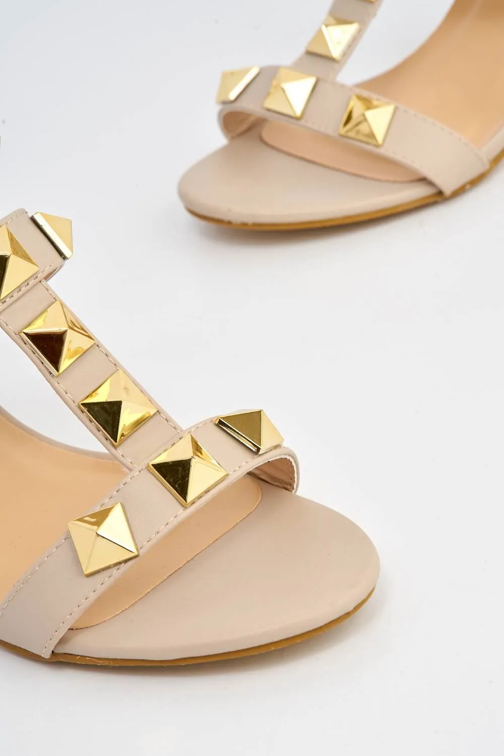 Galia Studded Block Heel Anklestrap Sandal in Nude