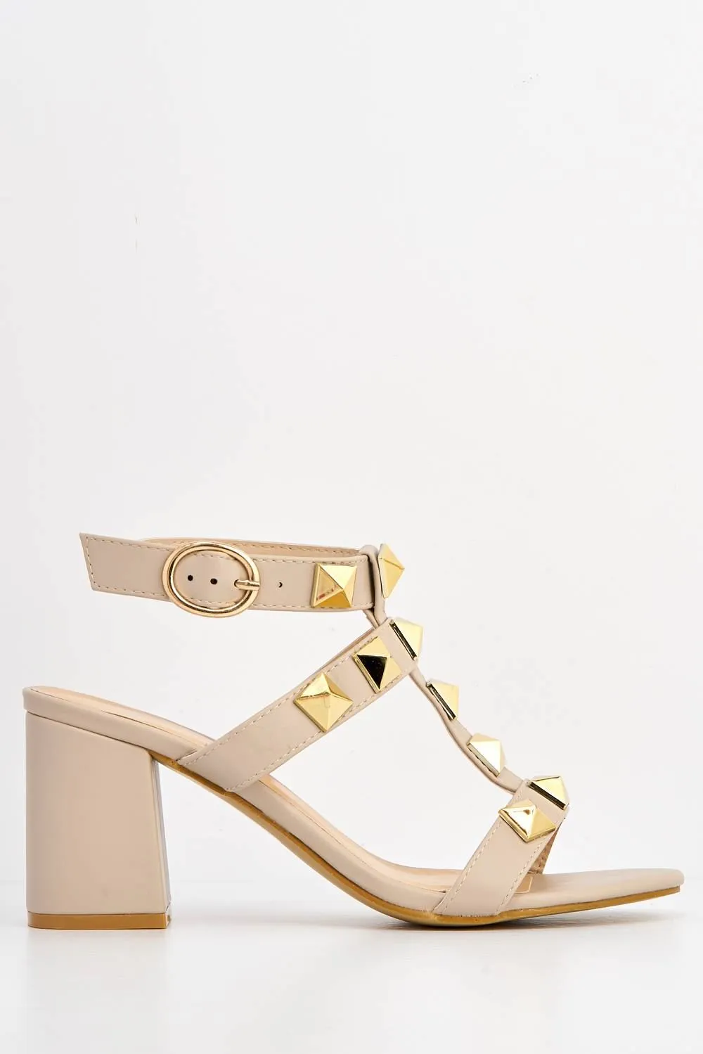 Galia Studded Block Heel Anklestrap Sandal in Nude