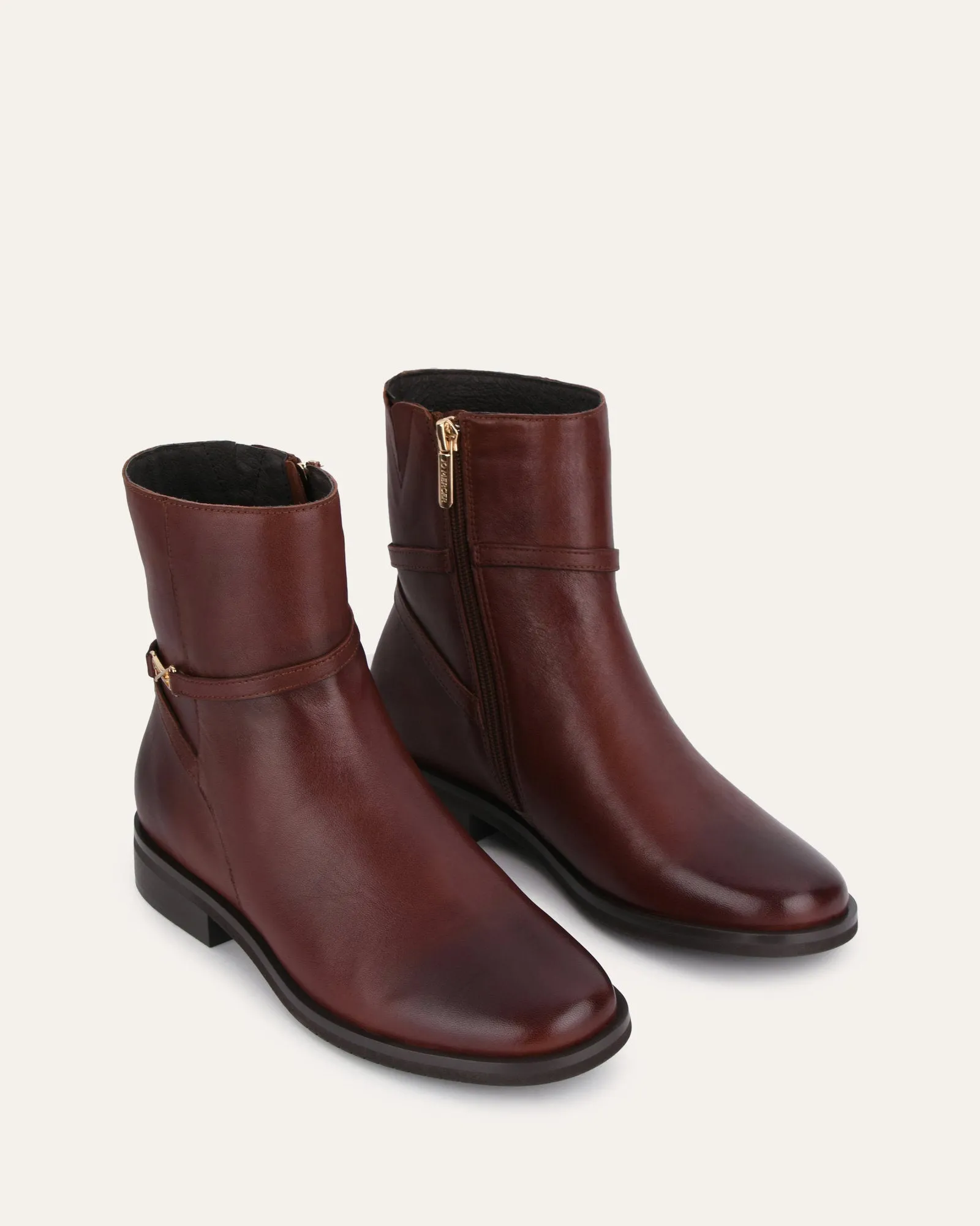 GILBERT FLAT ANKLE BOOTS CHESTNUT LEATHER