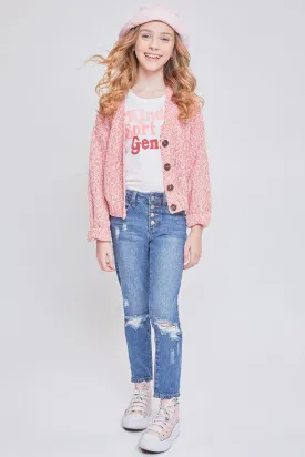 Girls Selena Dream Button Fly Straight Leg Hybrid Jeans